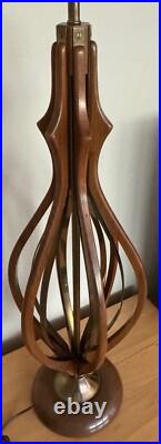 Vintage 1960s Wood Brass Sculptural Table Lamp Mid Century Lighting Modern MCM