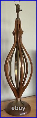 Vintage 1960s Wood Brass Sculptural Table Lamp Mid Century Lighting Modern MCM