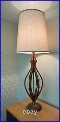 Vintage 1960s Wood Brass Sculptural Table Lamp Mid Century Lighting Modern MCM