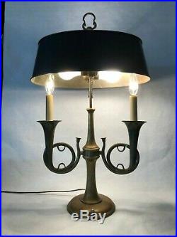 Vintage 1970's Chapman Double French Horn Bouillotte Lamp, 28 Tall, 16 1/2 W