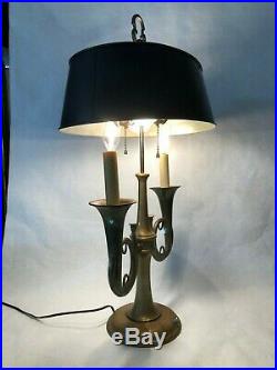 Vintage 1970's Chapman Double French Horn Bouillotte Lamp, 28 Tall, 16 1/2 W