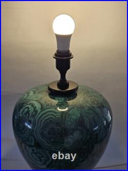 Vintage 1970's Malachite Like Ceramic Table Lamp Hollywood Regency 20 x 12