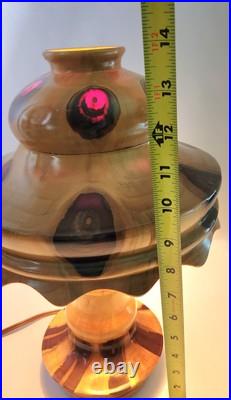 Vintage 1970s Brazilian Butterfly Wood Desk/Table Lamp Mushroom Shade 14 Tall