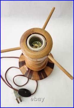 Vintage 1970s Brazilian Butterfly Wood Desk/Table Lamp Mushroom Shade 14 Tall