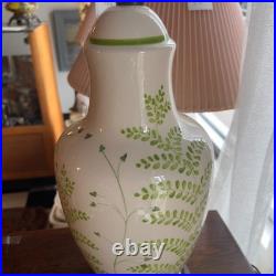 Vintage 1970s Ceramic Brass Frederick Cooper Lamp White Green Leaf Floral
