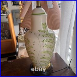 Vintage 1970s Ceramic Brass Frederick Cooper Lamp White Green Leaf Floral