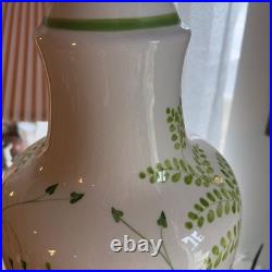 Vintage 1970s Ceramic Brass Frederick Cooper Lamp White Green Leaf Floral