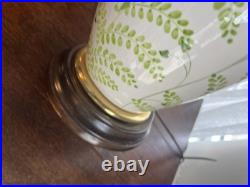 Vintage 1970s Ceramic Brass Frederick Cooper Lamp White Green Leaf Floral