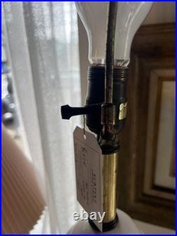 Vintage 1970s Ceramic Brass Frederick Cooper Lamp White Green Leaf Floral