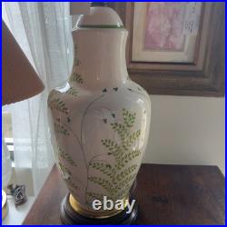 Vintage 1970s Ceramic Brass Frederick Cooper Lamp White Green Leaf Floral