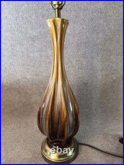 Vintage 1970s Drip Glaze Ceramic Table Lamp 34 Brass Base MCM Style Rare