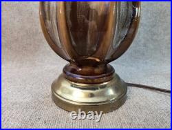 Vintage 1970s Drip Glaze Ceramic Table Lamp 34 Brass Base MCM Style Rare