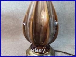 Vintage 1970s Drip Glaze Ceramic Table Lamp 34 Brass Base MCM Style Rare
