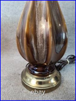 Vintage 1970s Drip Glaze Ceramic Table Lamp 34 Brass Base MCM Style Rare