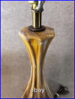 Vintage 1970s Drip Glaze Ceramic Table Lamp 34 Brass Base MCM Style Rare