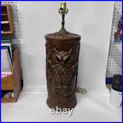 Vintage 1970s LARGE Ceramic Owl Table Lamp Brown Corded Works Statement Piece