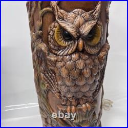 Vintage 1970s LARGE Ceramic Owl Table Lamp Brown Corded Works Statement Piece