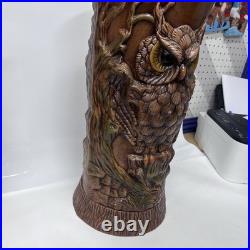 Vintage 1970s LARGE Ceramic Owl Table Lamp Brown Corded Works Statement Piece