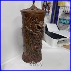 Vintage 1970s LARGE Ceramic Owl Table Lamp Brown Corded Works Statement Piece