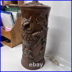 Vintage 1970s LARGE Ceramic Owl Table Lamp Brown Corded Works Statement Piece