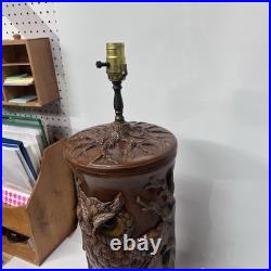 Vintage 1970s LARGE Ceramic Owl Table Lamp Brown Corded Works Statement Piece