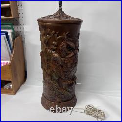 Vintage 1970s LARGE Ceramic Owl Table Lamp Brown Corded Works Statement Piece