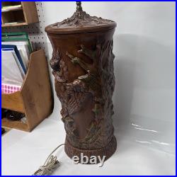 Vintage 1970s LARGE Ceramic Owl Table Lamp Brown Corded Works Statement Piece