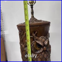 Vintage 1970s LARGE Ceramic Owl Table Lamp Brown Corded Works Statement Piece