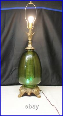 Vintage 1971 Green Hollywood Regency Style Table Lamp Beautiful! Works