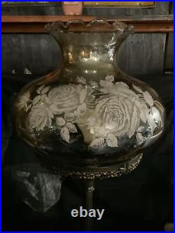 Vintage 1971 Hurricane Amber Rose Table Lamp
