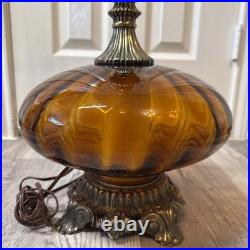 Vintage 1971 L&L WMC Amber Swirl Glass Table Lamp Hollywood Regency