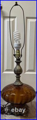 Vintage 1971 L&L WMC Amber Swirl Glass Table Lamp Hollywood Regency