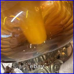 Vintage 1971 L&L WMC Amber Swirl Glass Table Lamp Hollywood Regency