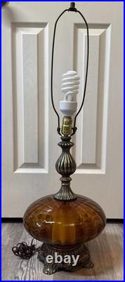 Vintage 1971 L&L WMC Amber Swirl Glass Table Lamp Hollywood Regency