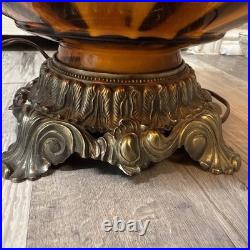 Vintage 1971 L&L WMC Amber Swirl Glass Table Lamp Hollywood Regency