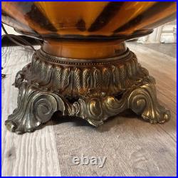 Vintage 1971 L&L WMC Amber Swirl Glass Table Lamp Hollywood Regency