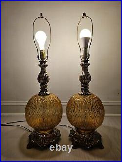 Vintage 1971 Loevsky & Loevsky Table Lamp Set White Metal Castings L & L WMC