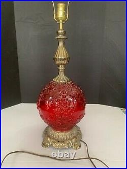 Vintage 1972 EF and EF Enterprises Grape Red Glass Hollywood Regency Table Lamp