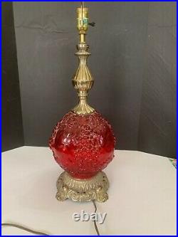 Vintage 1972 EF and EF Enterprises Grape Red Glass Hollywood Regency Table Lamp
