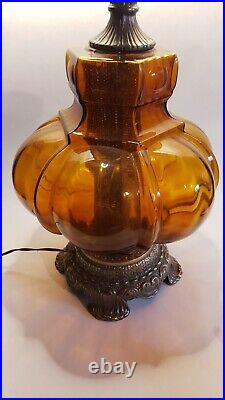 Vintage 1973 E K Hollywood Regency MidCentury Amber 3 Way Giant Globe Table Lamp