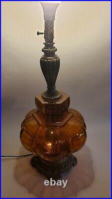 Vintage 1973 E K Hollywood Regency MidCentury Amber 3 Way Giant Globe Table Lamp