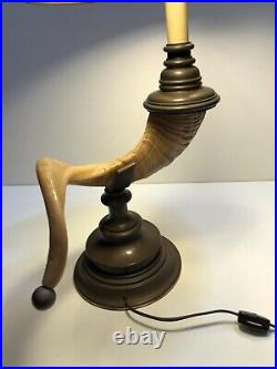Vintage 1975 Chapman Ram's Horn Bronze Table Lamp Original Shade, 21 Tall