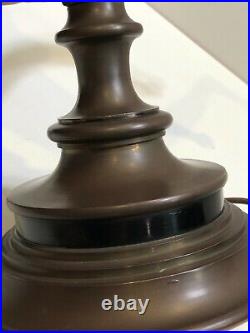 Vintage 1975 Chapman Ram's Horn Bronze Table Lamp Original Shade, 21 Tall