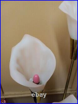 Vintage 1980's 3-Way Pink CALLA LILY Brass Table Lamp in Wonderful Condition