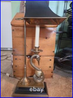 Vintage 1982 Chapman Brass Swan Bouillotte Table Lamp Tole Shade Neoclassical