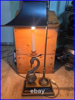 Vintage 1982 Chapman Brass Swan Bouillotte Table Lamp Tole Shade Neoclassical