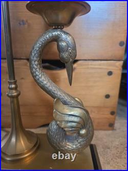 Vintage 1982 Chapman Brass Swan Bouillotte Table Lamp Tole Shade Neoclassical