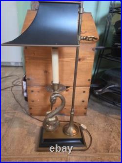 Vintage 1982 Chapman Brass Swan Bouillotte Table Lamp Tole Shade Neoclassical
