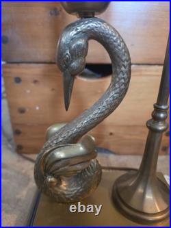 Vintage 1982 Chapman Brass Swan Bouillotte Table Lamp Tole Shade Neoclassical
