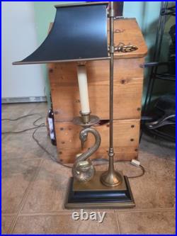 Vintage 1982 Chapman Brass Swan Bouillotte Table Lamp Tole Shade Neoclassical Vintage 1982 Chapman Brass Swan Bouillotte Table Lamp Tole Shade Neoclassical